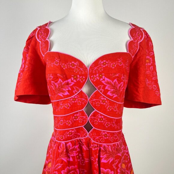 NWOT Farm Rio Red Floral Olivia Cut-Out Romper Size L Pockets - Picture 6 of 16